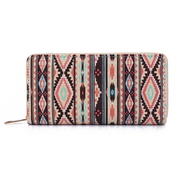 ❗️1 LEFT❗️ Boho Aztec Pattern Zip Wallet - Picture 2 of 6